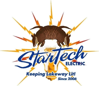 Company logo depicts two armadillos over a lightbulb with lightning bolts, representing their electrical expertise.