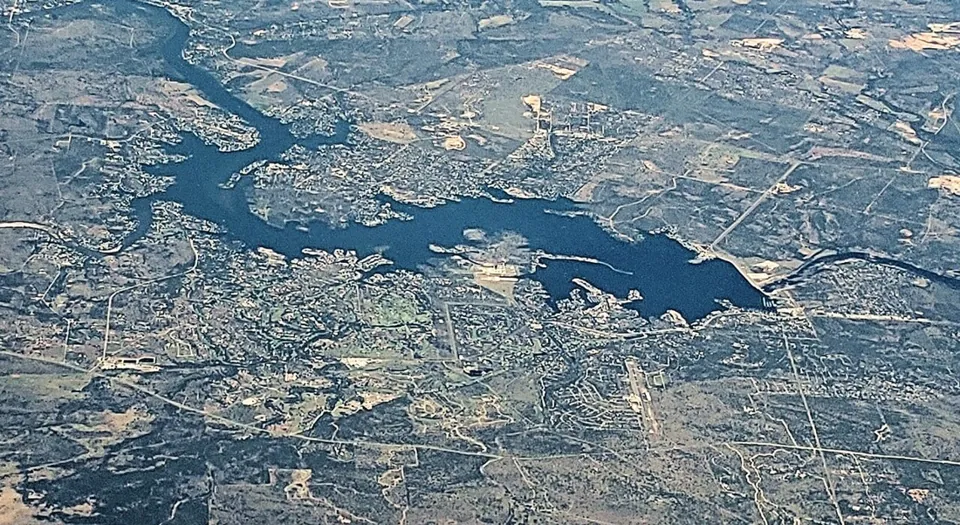 Aerial view of Lake LBJ with Horseshoe Bay on the near shore