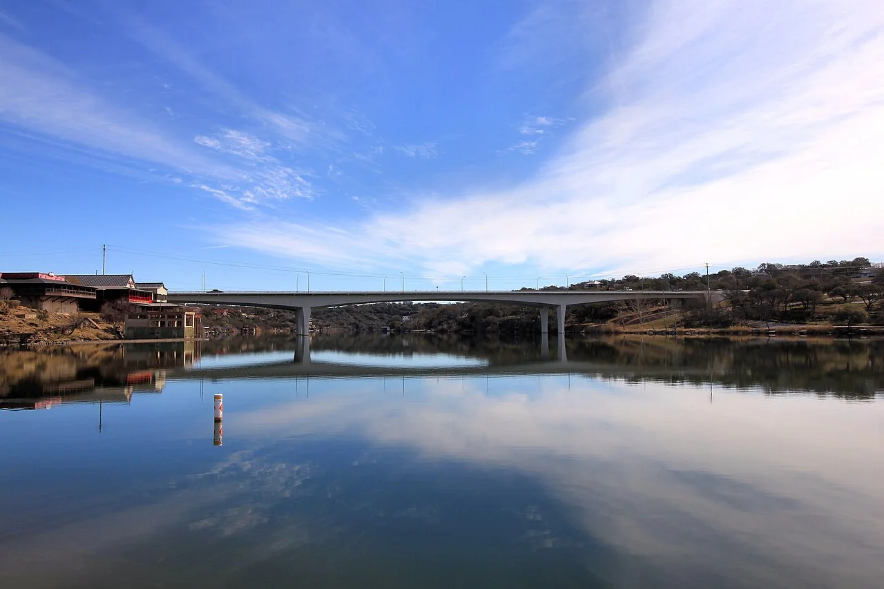 Lake Marble Falls with the US 281 bridge across the water